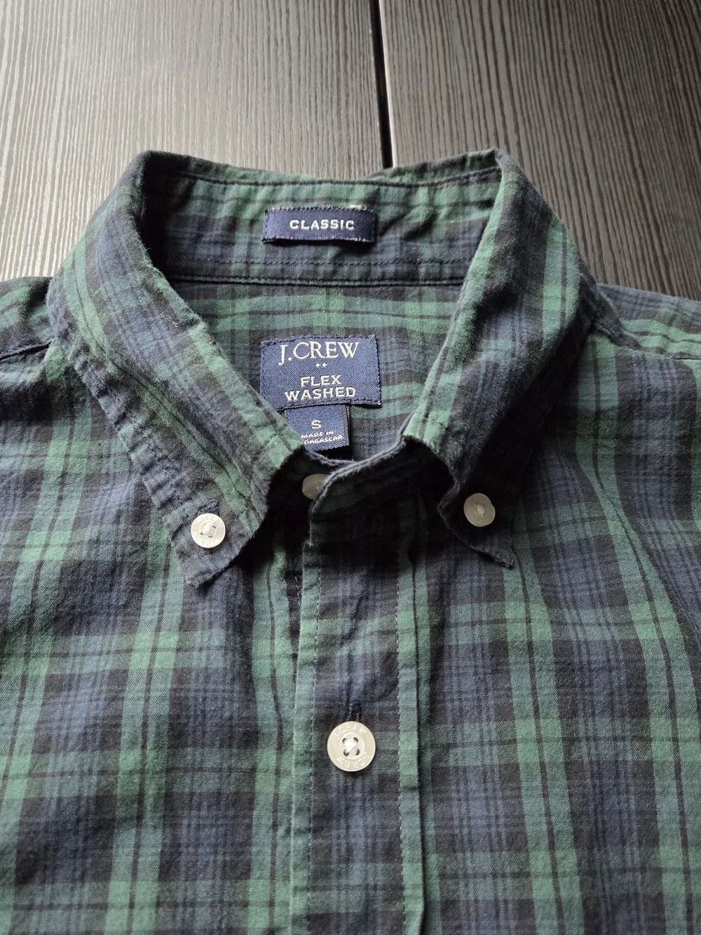 J.Crew Mens Flex Wash Classic Fit Plaid Navy Green Shirt Long Sleeve Size Small